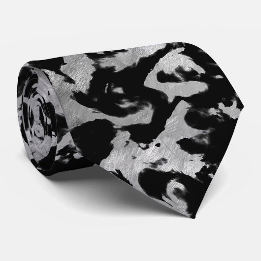 Abstract Magisch - Zilver Zwart Stropdas (Opgerold)