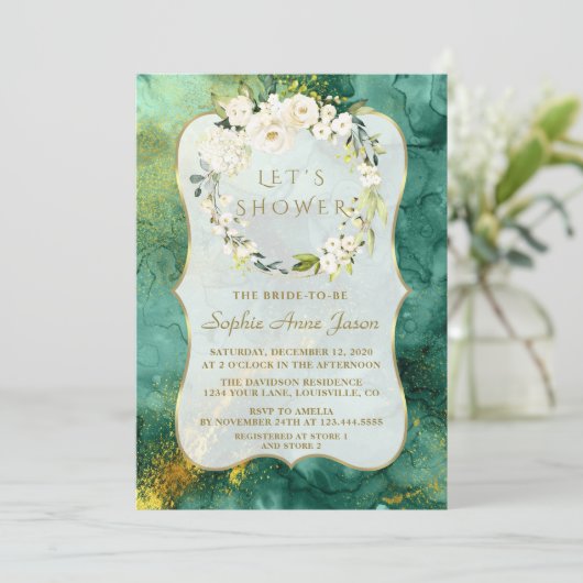 Abstract Malachiet Goud Wit Bloemen Vrijgezellenfe Kaart (Staand voorkant)