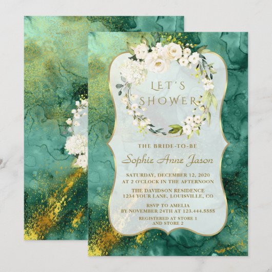 Abstract Malachiet Goud Wit Bloemen Vrijgezellenfe Kaart (Voorkant / Achterkant)