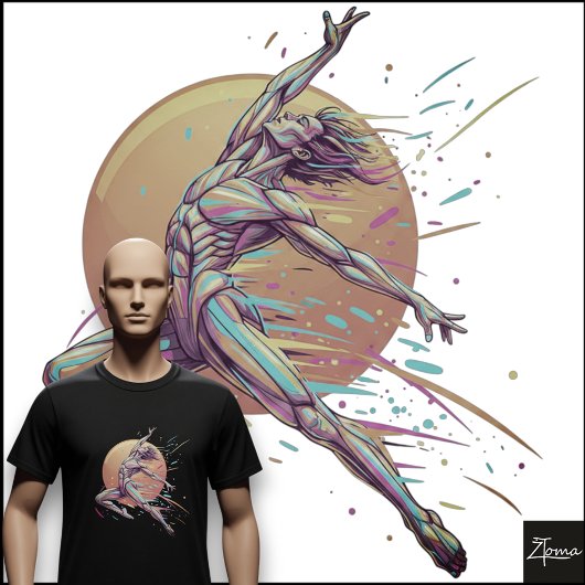 Abstract Male Dancer Neon Leaping Figure T-shirt
