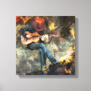Abstract Man dat gitaar speelt - wand art Decor. Canvas Afdruk