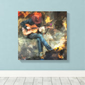 Abstract Man gitaar spelen - kunst aan de muur Dec Canvas Afdruk (Insitu (Houten vloer))