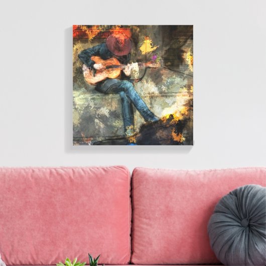 Abstract Man gitaar spelen - kunst aan de muur Dec Canvas Afdruk (Insitu (Woonkamer))
