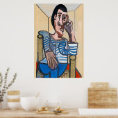 Abstract Man op de Telefoon van de Cel, geef tekst Poster (Keuken)