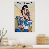 Abstract Man op de Telefoon van de Cel, geef tekst Poster (Keuken)