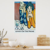 Abstract Man op de Telefoon van de Cel, geef tekst Poster (Keuken)