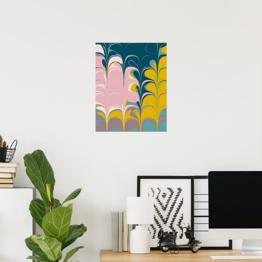 Abstract Marble Ebru Art uniek kleurig ontwerp Poster (Thuiskantoor)