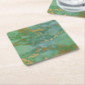 ABSTRACT MARBLE GREEN GOLD SQUARE PAPIER ONDERZETT KARTONNEN ONDERZETTERS (Schuin)