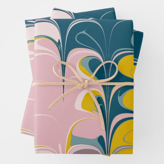 Abstract Marble Modern Ebru Patroon Blauwgroen en  Inpakpapier Vel (In situ)