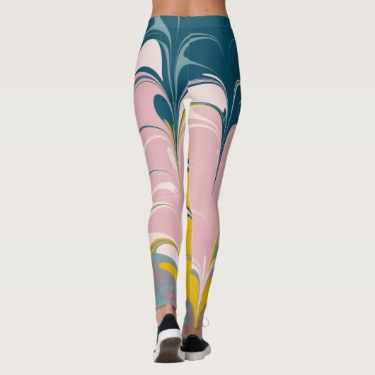 Abstract Marble Modern Ebru Patroon Blauwgroen en Leggings (Achterkant)