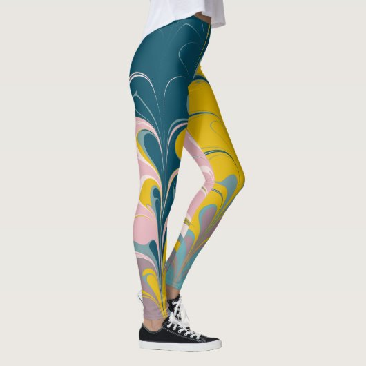 Abstract Marble Modern Ebru Patroon Blauwgroen en Leggings (Rechts)