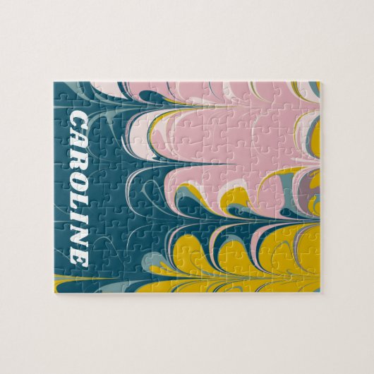 Abstract Marble Modern Ebru Patroon Blauwgroen en Legpuzzel (Horizontaal)