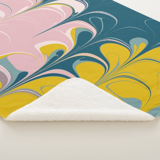Abstract Marble Modern Ebru Patroon Blauwgroen en  Sherpa Deken (3/4)