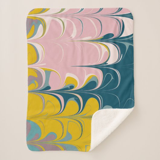 Abstract Marble Modern Ebru Patroon Blauwgroen en  Sherpa Deken (Voorkant)