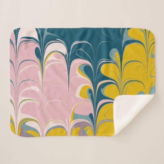 Abstract Marble Modern Ebru Patroon Blauwgroen en  Sherpa Deken (Voorkant (horizontaal))