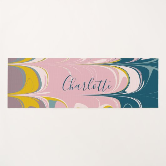 Abstract Marble Modern Ebru Patroon Blauwgroen en  Yogamat (Voorkant (horizontaal))