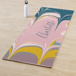 Abstract Marble Modern Ebru Patroon Blauwgroen en  Yogamat