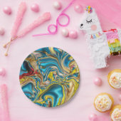 abstract marble swirls yellow teal turquoise blue papieren bordje (Feest)