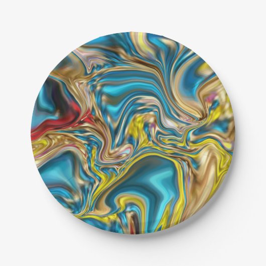 abstract marble swirls yellow teal turquoise blue papieren bordje (Voorkant)