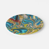 abstract marble swirls yellow teal turquoise blue papieren bordje (Gekanteld)