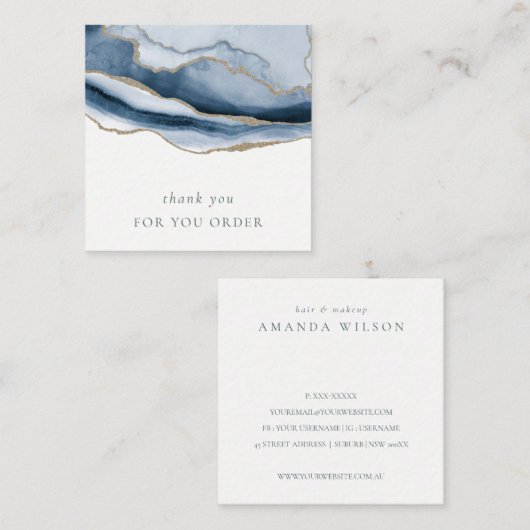 Abstract marineblauw agate Hartelijk dank voor uw Vierkante Visitekaartje (Voorkant / Achterkant)