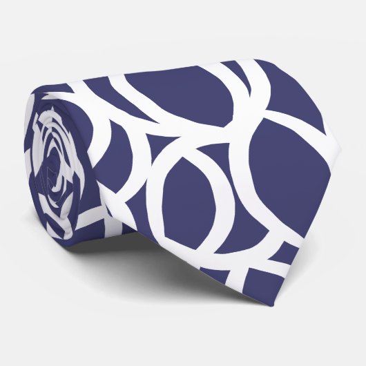 Abstract marineblauw en wit lijnpatroon stropdas (Opgerold)