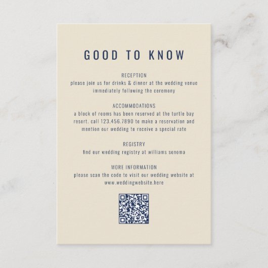 Abstract marineblauw inktschilderij QR-code bruilo Informatiekaartje (Voorkant)