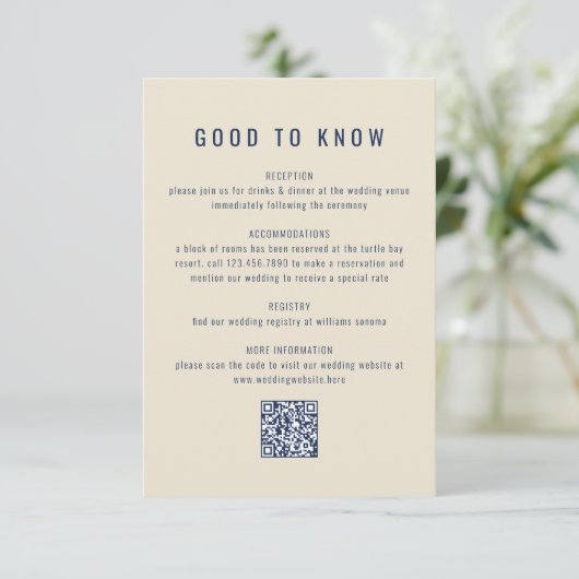 Abstract marineblauw inktschilderij QR-code bruilo Informatiekaartje (Staand voorkant)