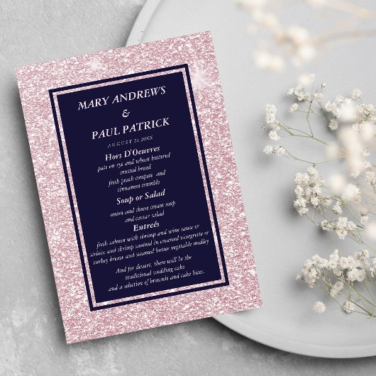 Abstract marineblauw roze glinsterend Menu