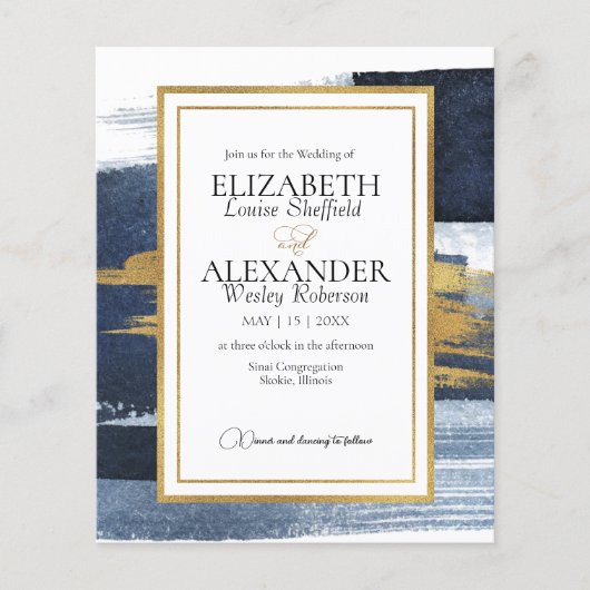 Abstract marineblauw Waterverf gouden Lijst bruilo (Voorkant)