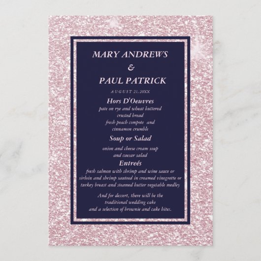 Abstract marineblauwe roze glitters Menu (Voorkant)