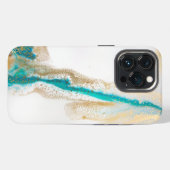 Abstract marmer met blauw-witte verf iPhone hoesje (Achterkant horizontaal)