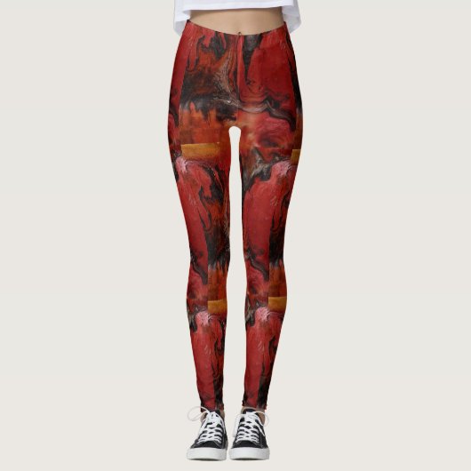Abstract marmer met rood kolenpatroon leggings (Voorkant)