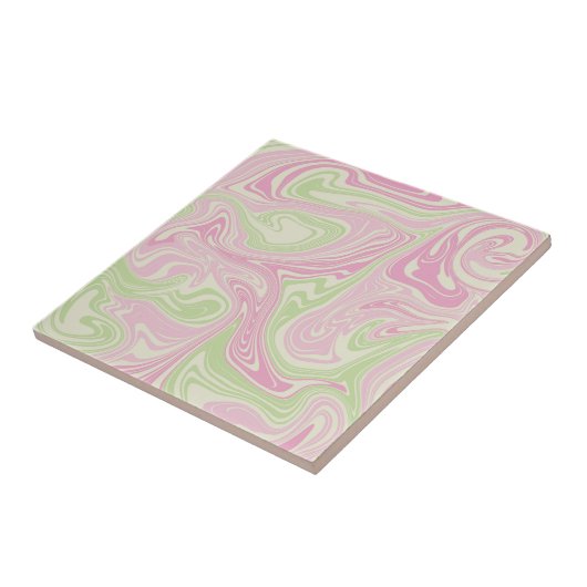 Abstract Marmer Roze Groen Wavy Stripe Modern Tegeltje (Zijkant)