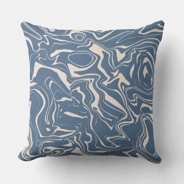 Abstract marmer Swirl Pattern Blue Cream Kussen (Voorkant)