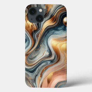 Abstract marmeren Hoesje - Gold & Navy Swirl Desig