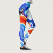 Abstract Marmeren Rood Sinaasappel Blauw Paarse Pa Leggings (Rechts)