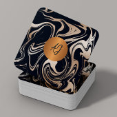 Abstract marmeren verf roos goud zwart monogram vierkante visitekaartje