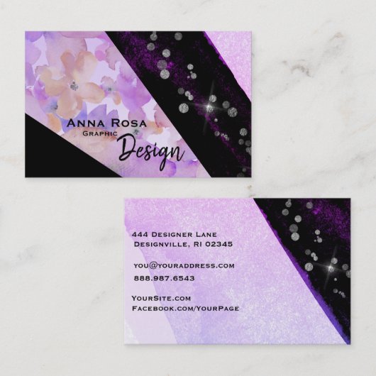 *~* Abstract Matig Klitter Geometric Black Visitekaartje (Voorkant / Achterkant)