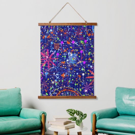 Abstract maximalisme: reuzenrad 's nachts hangend wandkleed (Woonkamer)