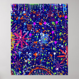 Abstract maximalisme: reuzenrad 's nachts poster