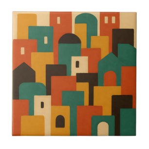 Abstract Mediterraan dorpsgeometrisch Tegeltje