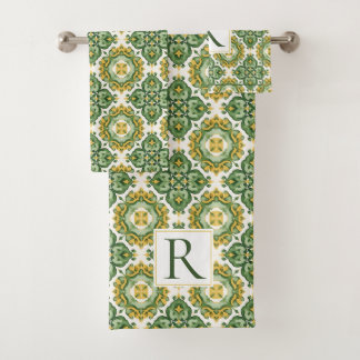 Abstract mediterraan groen tegelpatroon bad handdoek