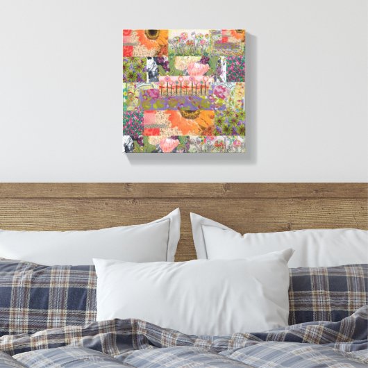 Abstract Meerdere Bloemen 2 Uitgerekt Canvas Print (Insitu (Slaapkamer))