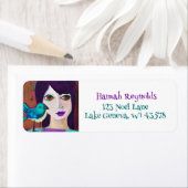 Abstract Meisje en Vogel Paarse en Blauwgroen Etiket (Insitu)