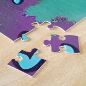 Abstract Meisje en Vogel Paarse en Blauwgroen Legpuzzel (Zijkant)