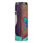 Abstract Meisje en Vogel Paarse en Blauwgroen Thermosbeker (Achterkant)