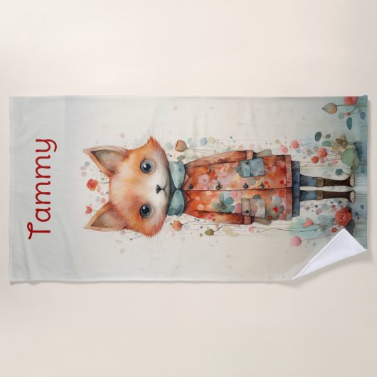 Abstract meisje Fox dragen kleding Strandlaken (Voorkant)