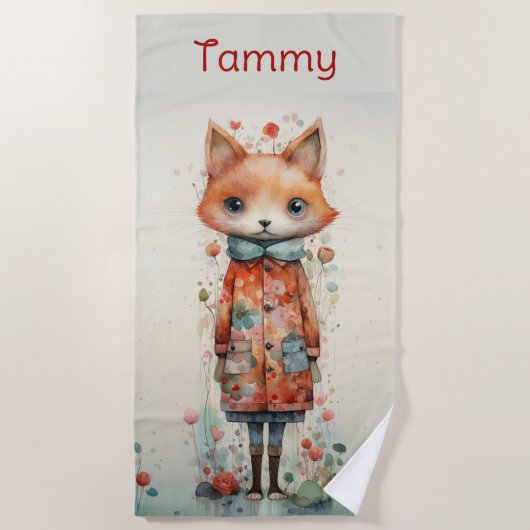 Abstract meisje Fox dragen kleding Strandlaken (Voorkant)