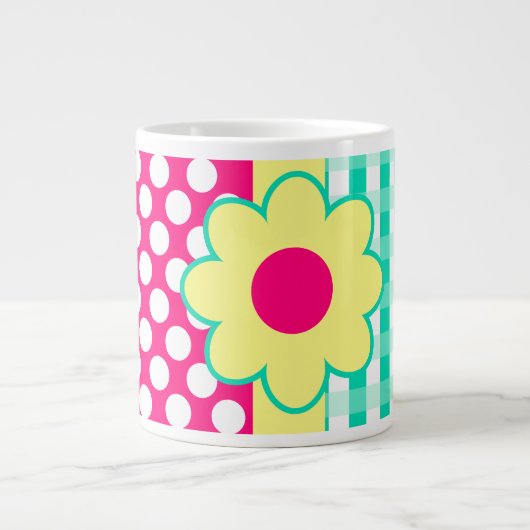 Abstract meisje Gingham Polka Dots Pattern Grote Koffiekop (Voorkant)
